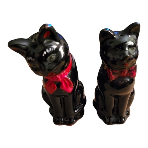 Vintage 1950s Shafford Black Cat Redware Salt & Pepper Shakers *READ* - Picture 8 of 11